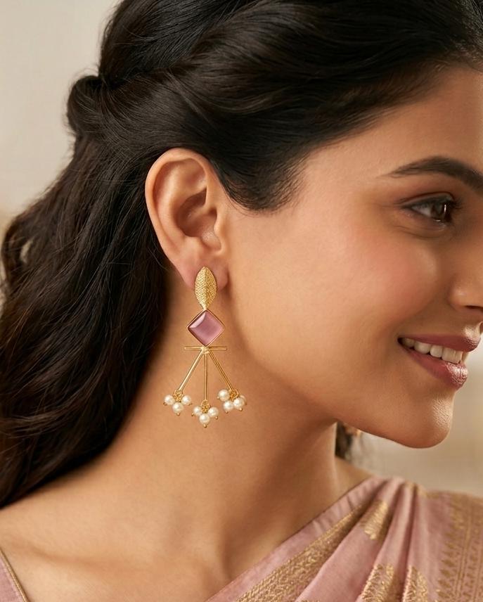 Brush and Monalisha Stone Earring VII from Saj Kotha